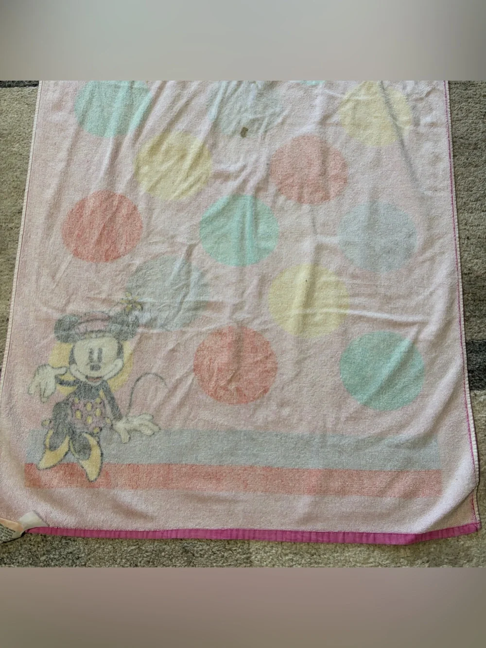 Vintage 80s 90s Disney Minnie Mouse Polka Dot Beach Towel Retro Jay Franco Pink